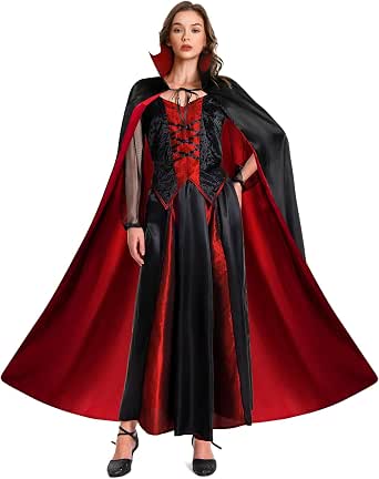 Women Vampire Costume Long Dress for Halloween Gothic Vampire Queen Outfit for Adult Women with Cape main image 0