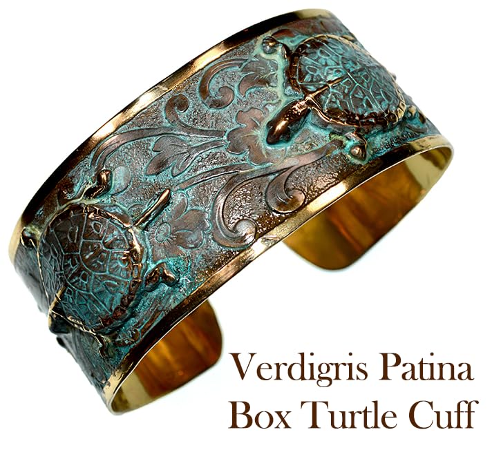 Elaine Coyne Collectible Artwear Verdigris Patina Brass Classic Box Turtle Cuff Bracelet2