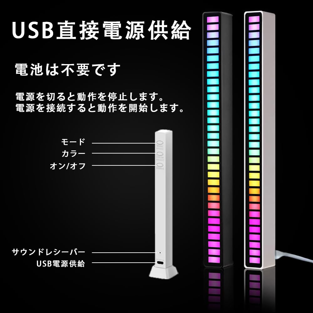 Amazon.co.jp: サウンドリアクティブLEDライトバー、USB電源