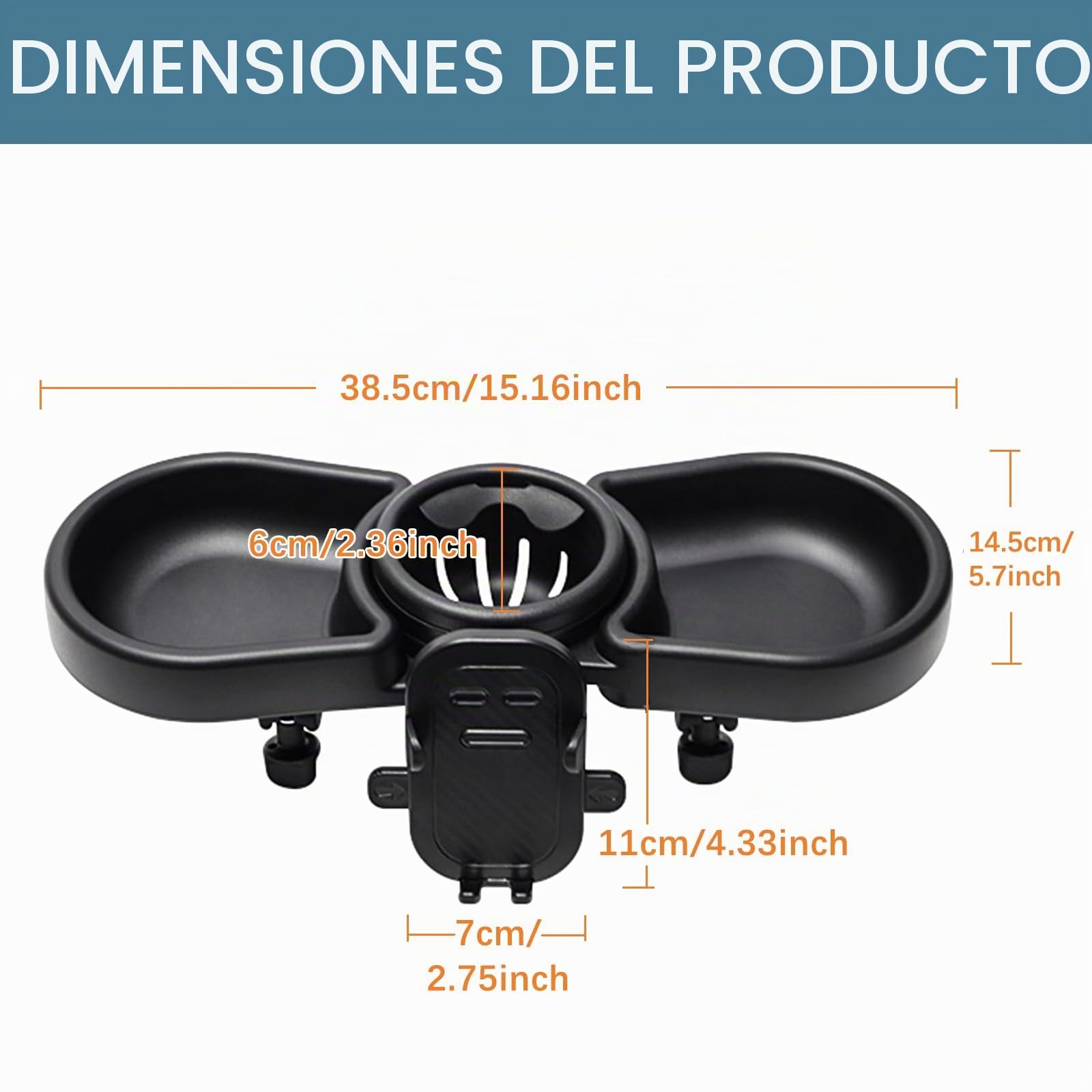 Vihir Bandeja para Cochecito de Bebé, 4 en 1 Bandeja de bocadillos Universal para Cochecito con Portabocadillos y Soporte para Móvil, Clip Ajustable Giratorio 360°, para Cochecitos con Reposabrazos