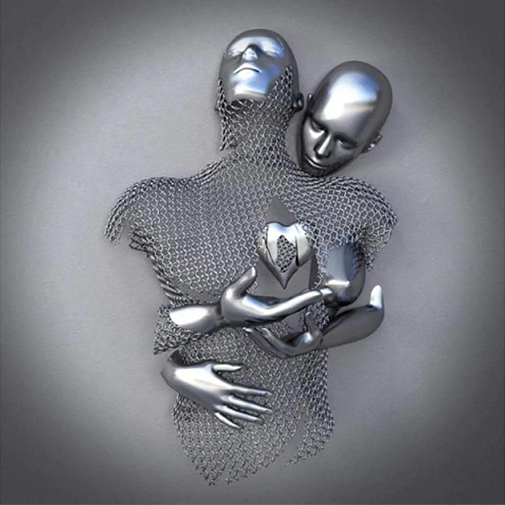 CZYSKY Love Heart 3D Effect Wall Art, Figura Abstracta de Metal, Escultura, Lienzo para Pintar, Cuadros Abstractos Modernos, Cuadros Decoracion Salon Modernos/Dormitorio/Oficina, A-Silver, 50x50cm