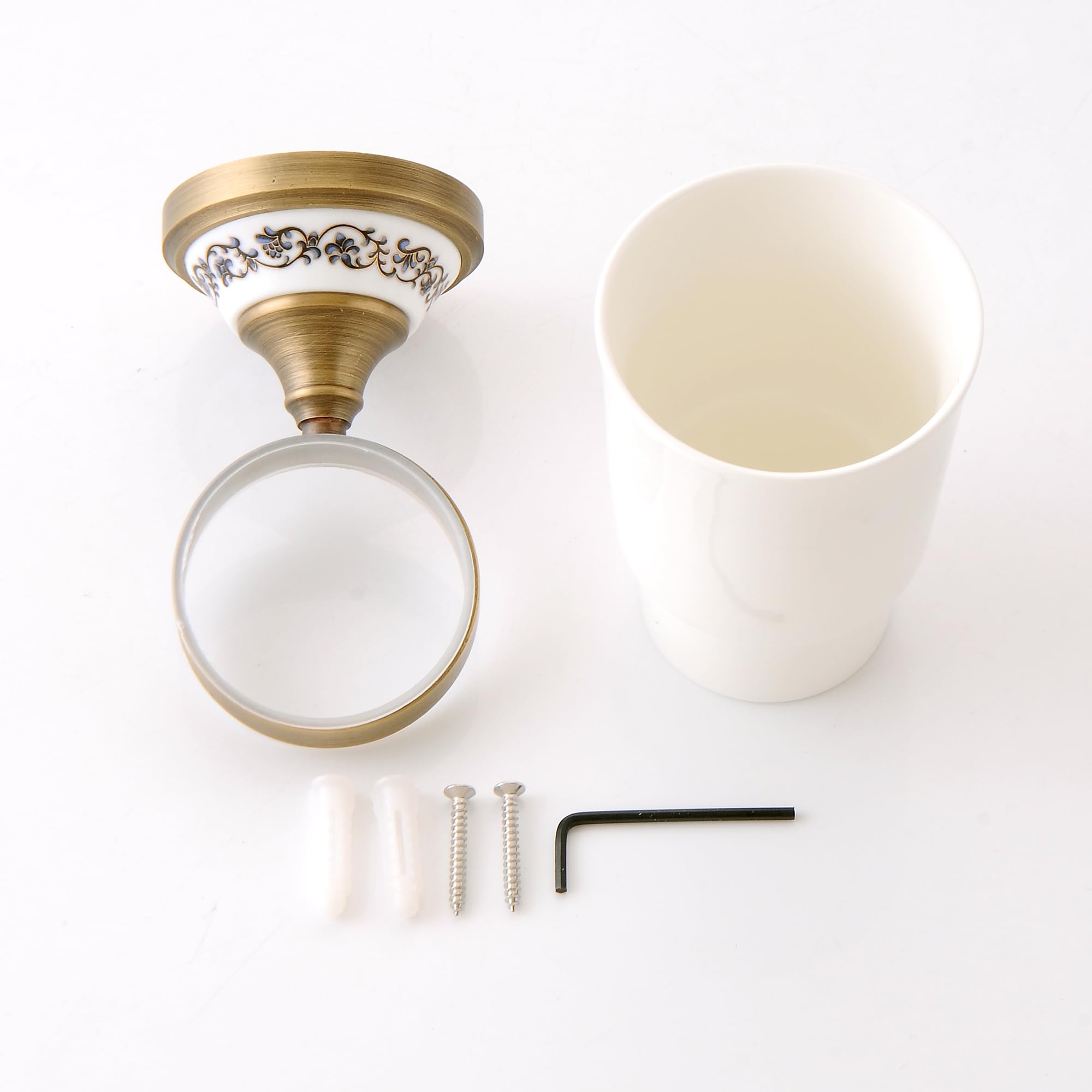 Antyczny brąz mosiężny uchwyt na szczoteczkę do zębów z białym ceramicznym kubkiem naścienny akcesoria łazienkowe stylowy porcelanowy design dla eleganckiej dekoracji domu