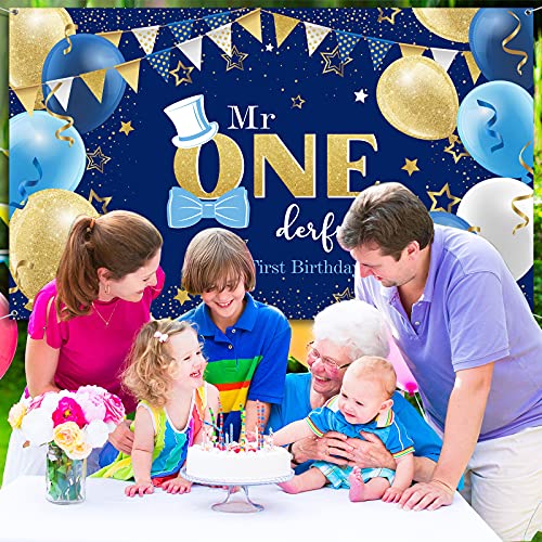 Boys 1St Birthday Decoration Mr. Onederful Birthday Party Supplies Boy 1St Birthday Backdrop Happy 1St Banner For Baby Toddler Little Man First Birthday Party Decor Photo Prop (Blue And Gold) #TOP4