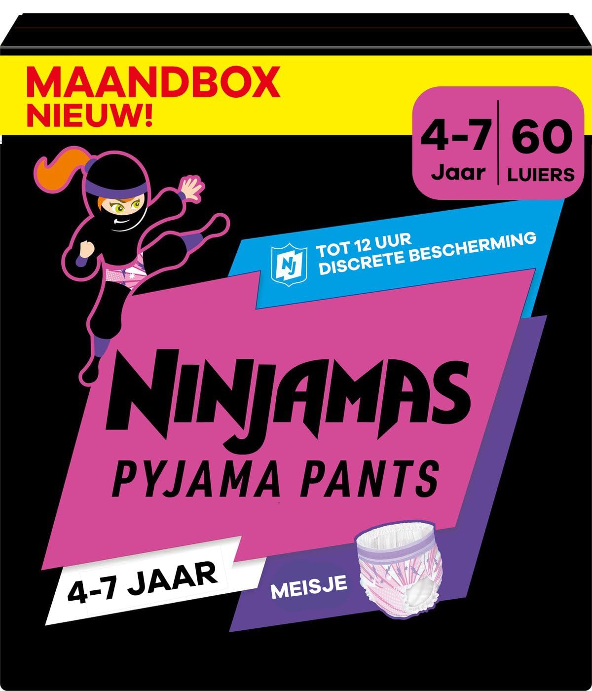 Pampers Ninjamas Pyjama Pants Unisex Hearts, 4-7 Years, 60 Pyjama Pants, 17kg - 30kg, All-Night Leak Protection