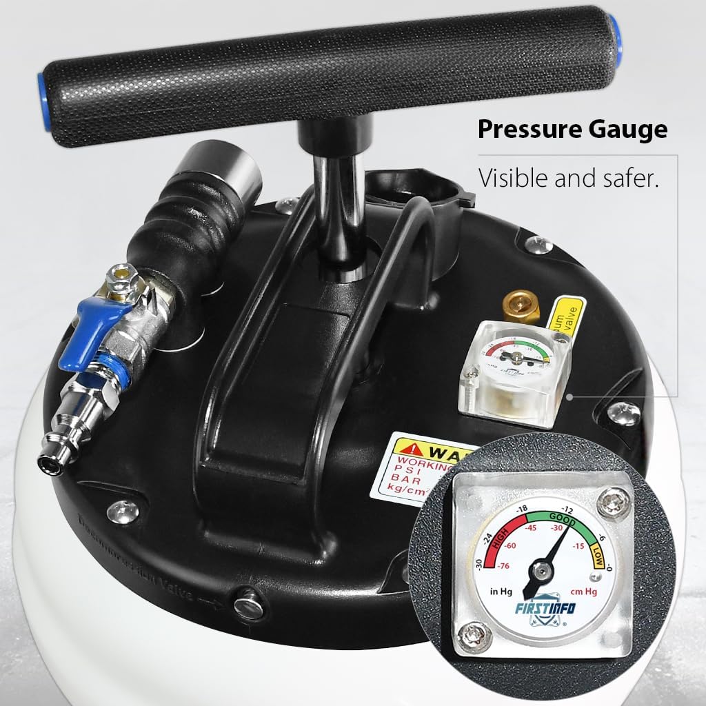 FIRSTINFO A1107USY5 Patented Third Generation 10.5L Taiwan Manual/Pneumatic Oil Vacuum Extractor | Vacuum Safety Valve | 51 Inch Tube | 5 Tubes | Thinnest Tube