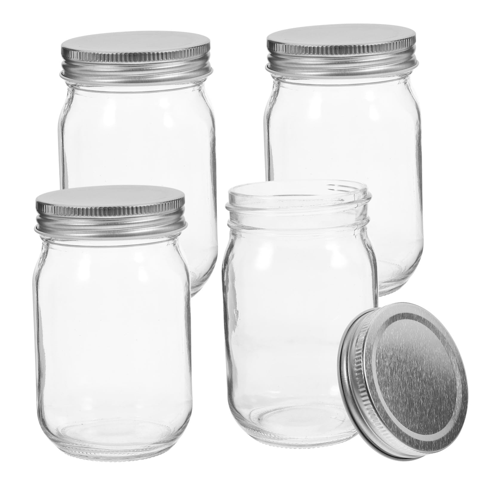 VICASKY 4 Pezzi Barattoli di Vetro da 380ml, Bocca Larga e Sigillati, Multiuso per Conservare Alimenti, Bomboniere, Marmellate e Spezie, con Tappo