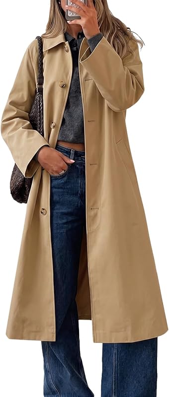 Cicy Bell Womens Plaid Trench Coat Fall Lapel Single Breasted Long Jacket | Loose Fit Straight Outerwear, Winter Warm, Work Office Commute, Casual Trendy Overcoat, Spring Fall Outwear, Windbreak