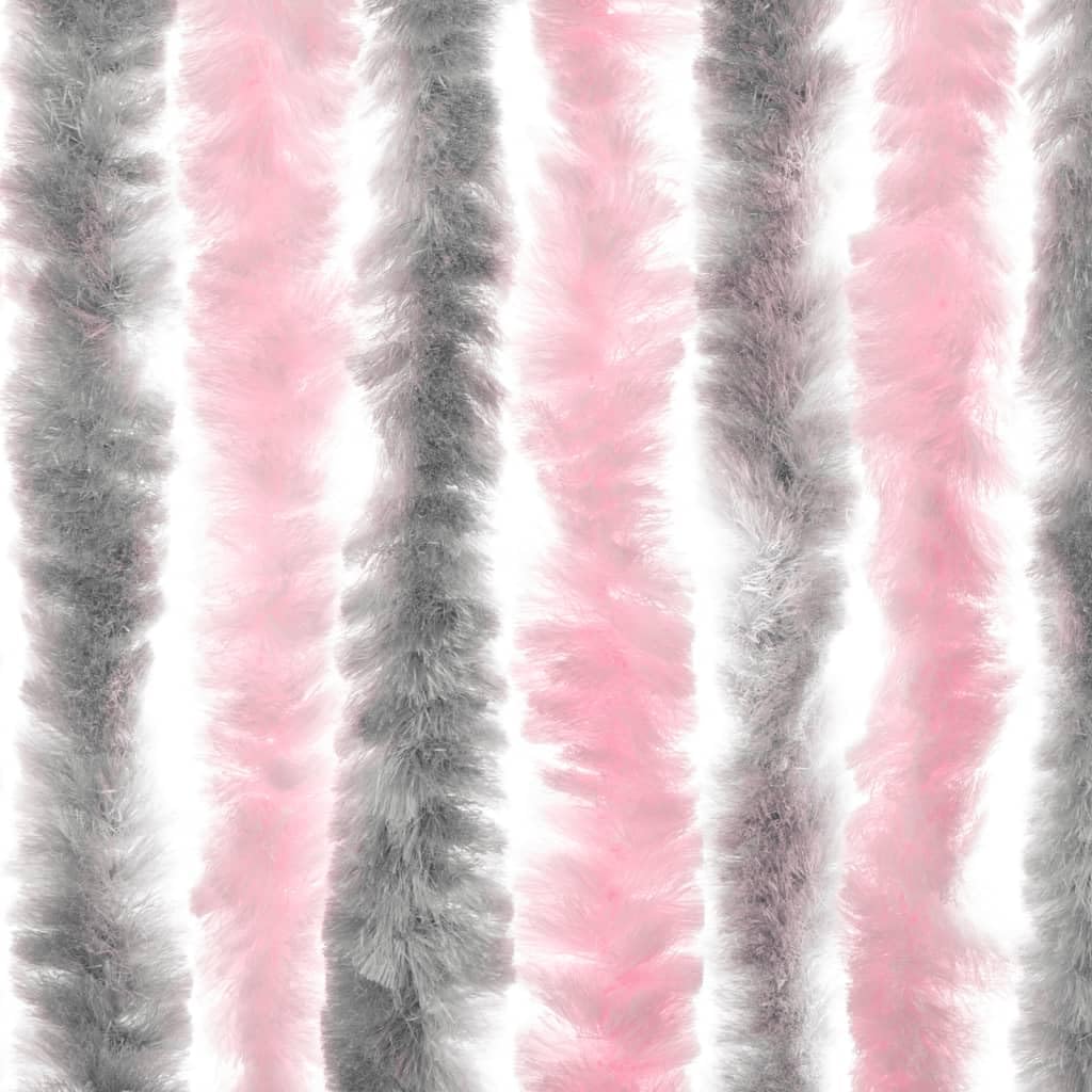 Fliegenvorhang Silbergrau und Rosa Chenille 90x200 cm Türvorhang mit Haken geräuscharm verstellbar Privatsphäre Wärmeisolierung für Fenster Balkontür Terrasse