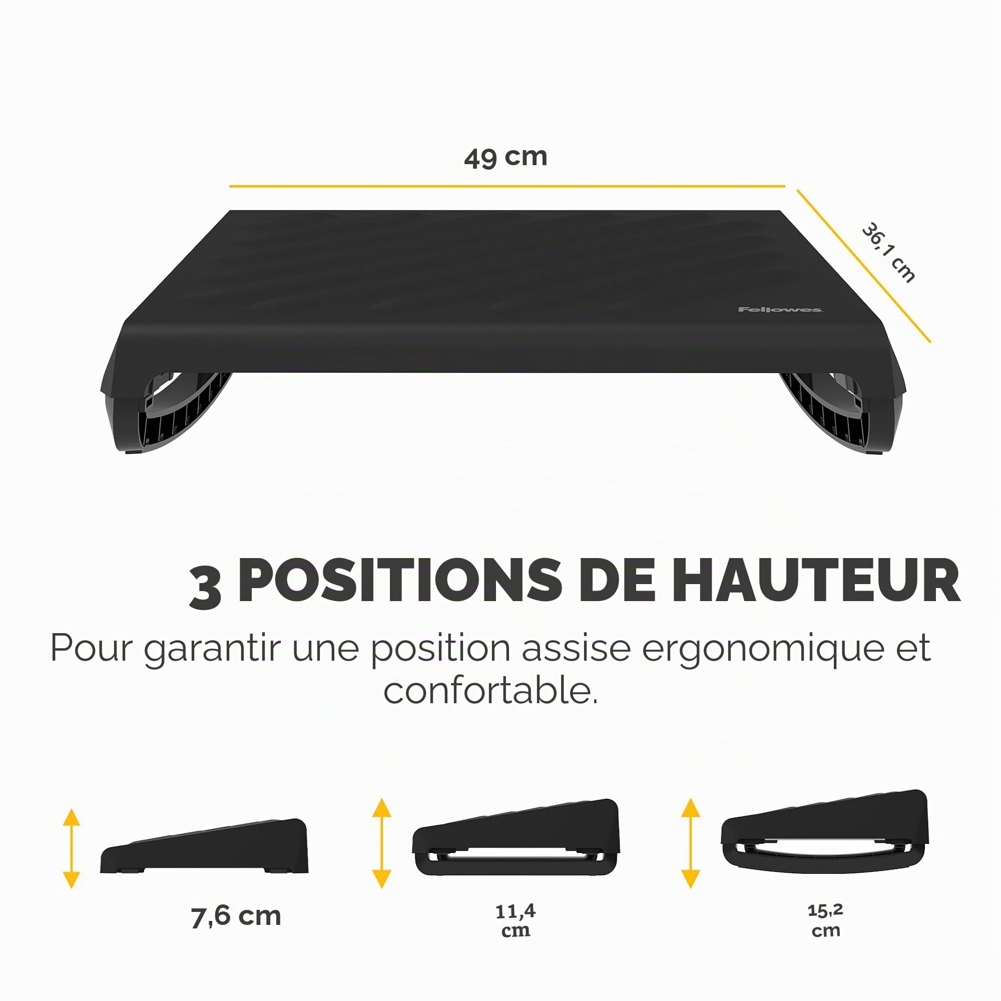 Fellowes repose-pieds ergonomique Breyta réglable pour le bureau et la maison - 100% recyclable - Garantie 5 ans - Noir
