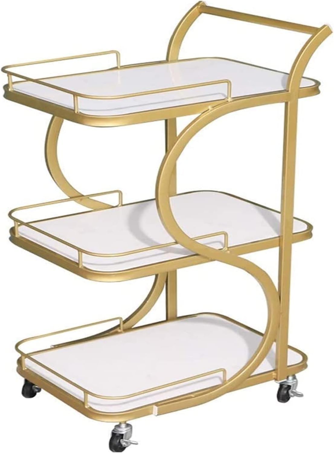MFRELMNZG Bar Serving Carts for Home Hotel Restaurant Cart, Bar Trolley Metal and Marble Kitchen Cart Serving Trolleys Sideboard Kitchen Rack 3 Tier Trolley Drinks Trolleys Bar Cart Drinks Cabinet