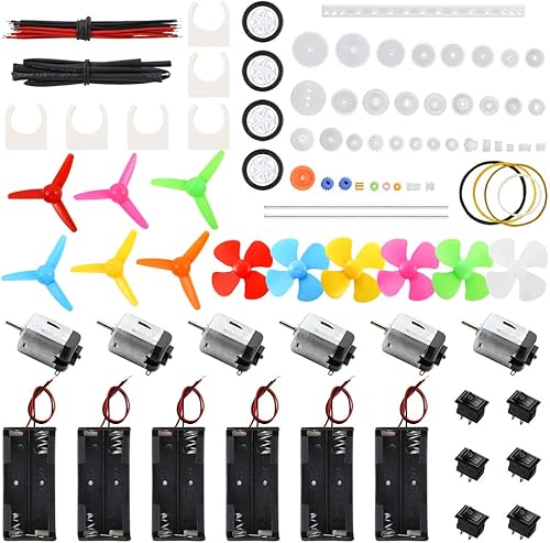 Sntieecr Juego de 6 motores de corriente continua, mini motor eléctrico de 3 V 15000 RPM con 66 engranajes de plástico, funda de soporte de batería