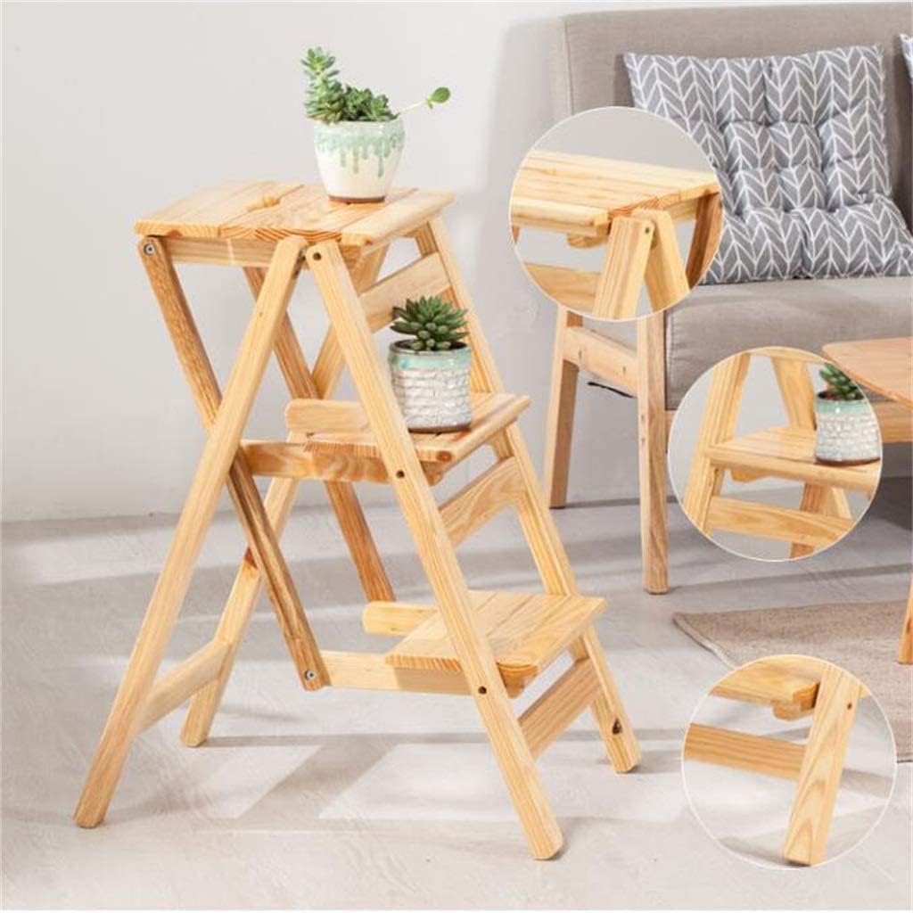 Multi-Functional Wooden Folding Step Stool - 3-Tier Ladder Chair & Bench Seat for Kitchen Utility, Sturdy & Space-Saving Design, Perfect for Use