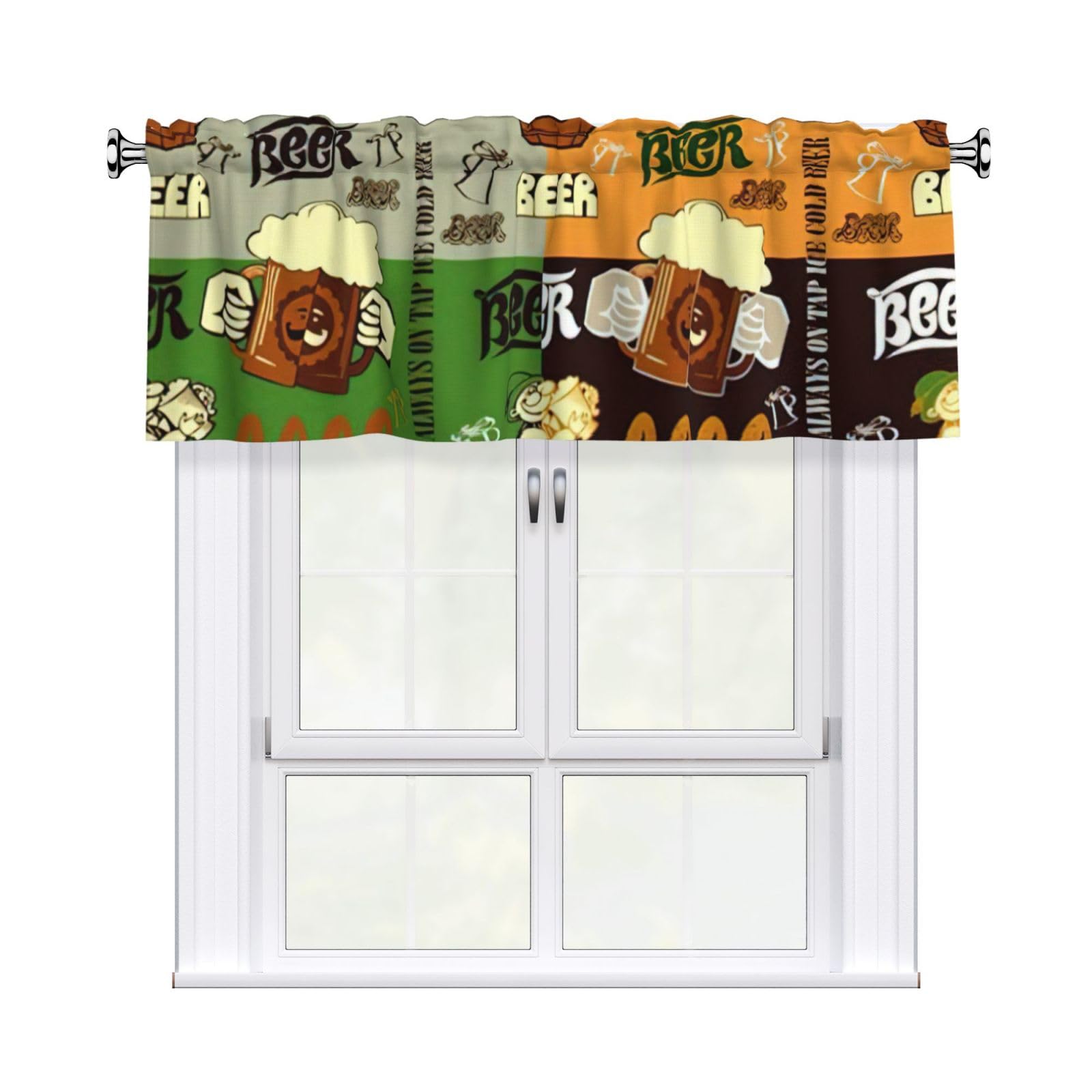aacxzff Beer Print Curtain Valance 54"x18" (WxL) for Kitchens Bathrooms Bedrooms Balconies Living Rooms