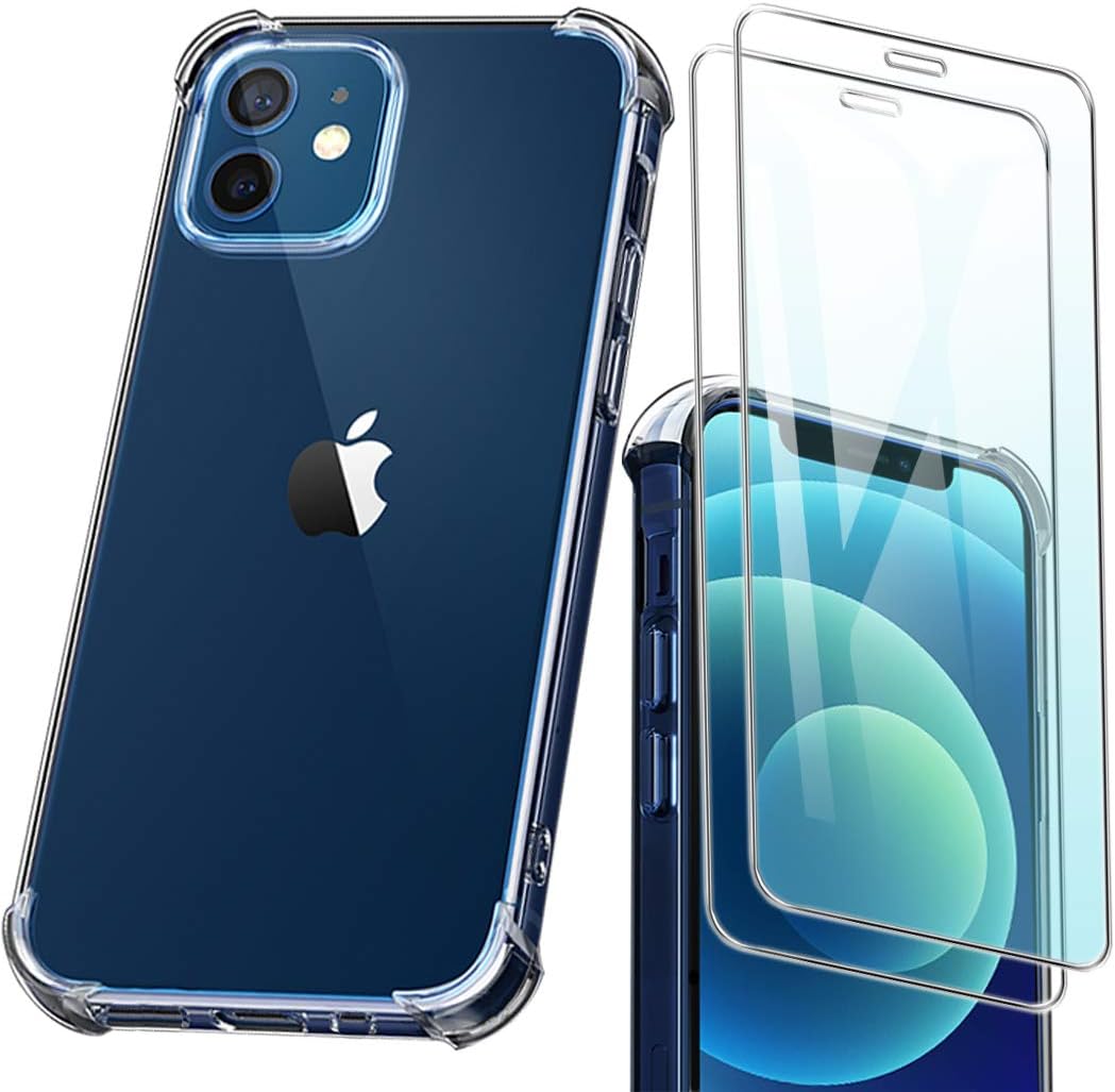 HTDELEC For 5.4 inch case + [2 pieces] tempered glass screen protector, transparent soft transparent thin mobile phone case with TPU shock absorption bumper case for Apple 5.4 inch shockproof