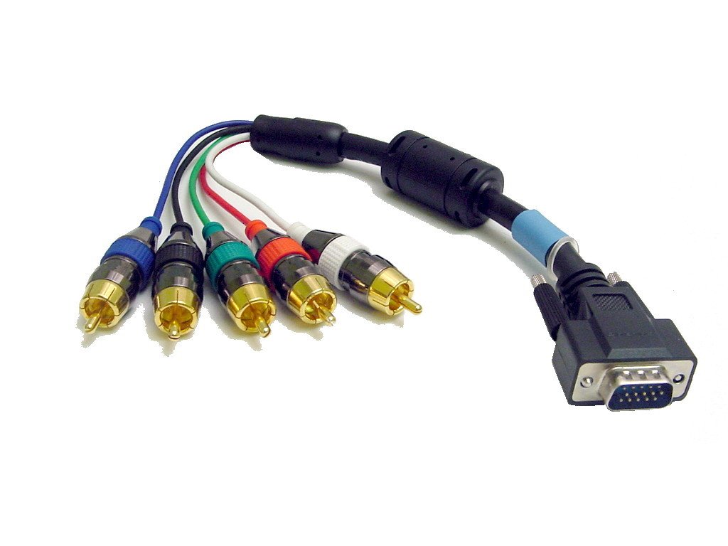 55-866-RCA-6, RGB+Sync Cable DB15 to 5 RCA Males 6'