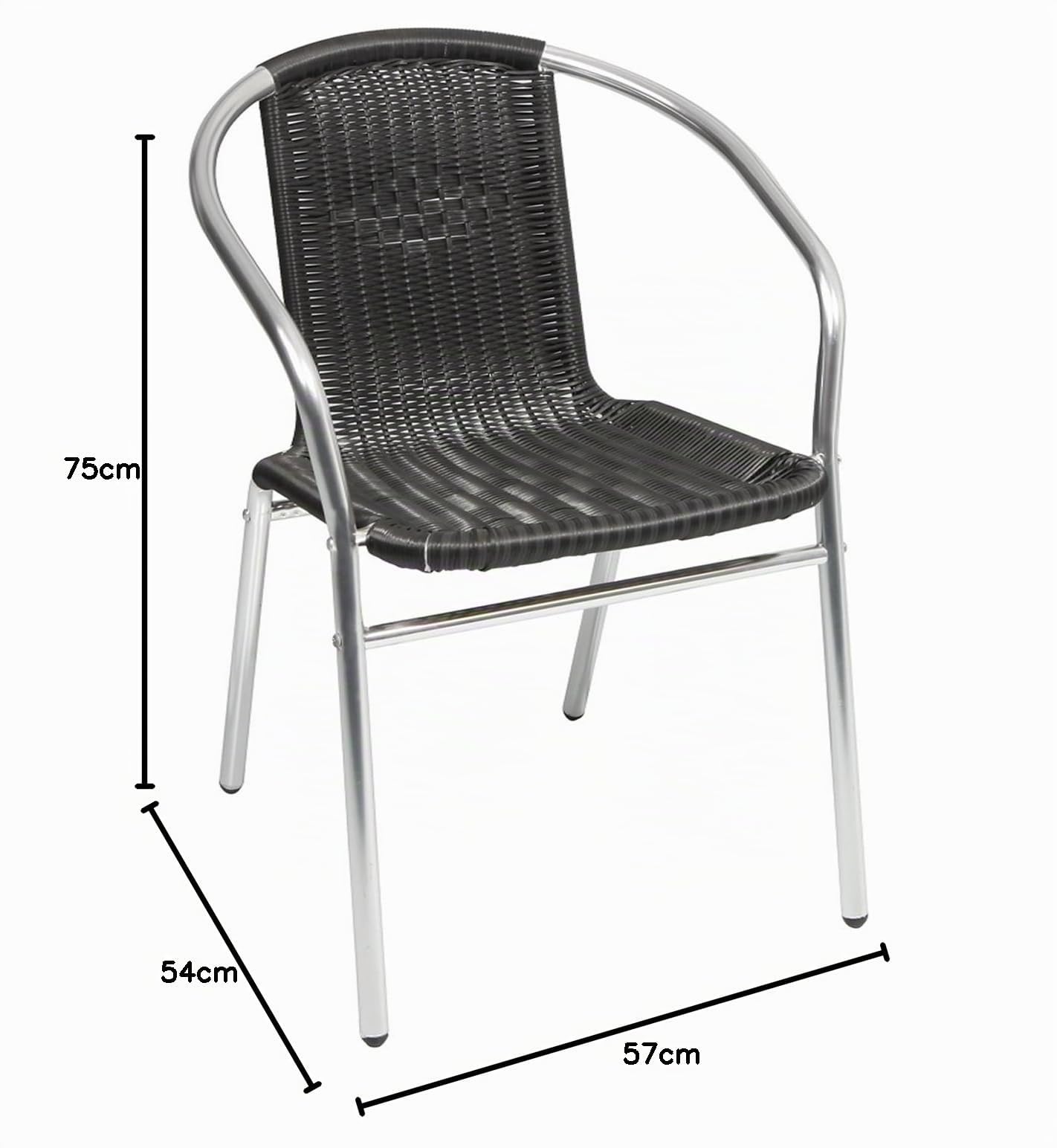 Mojawo Rattansessel Aluminium/Polyrattan Bistrostuhl stapelbar Stapelstuhl Campingstuhl Gartenstuhl Küchenstuhl Balkonmöbel Gartensitzmöbel Silber/Schwarz