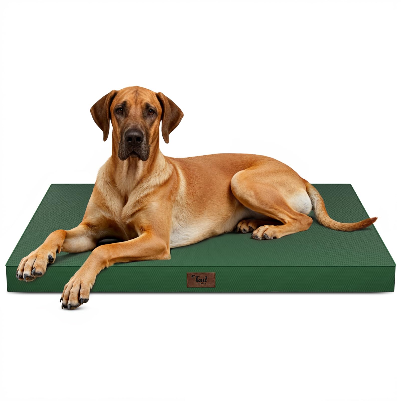 Outdoor Extra Large Dog Bed, Jumbo Waterproof Dog Bed for Large Dogs, Orthopedic Egg Crate Foam Pet Mat with Removable Oxford Cooling Cover, Dark Green