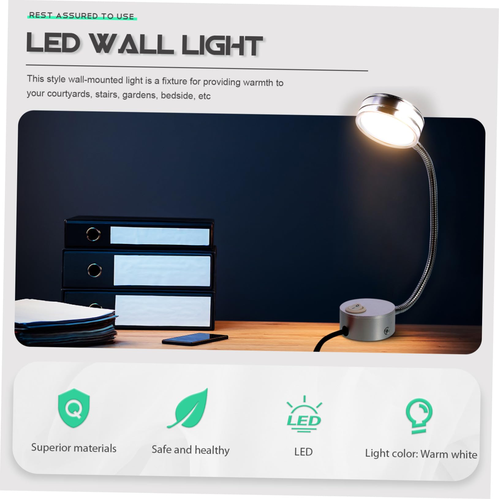 Lámpara de Lectura LED Flexible para Cama de Pared y Dormitorio | Cuello de Cisne Flexible, Aluminio Plata, Uso en Dormitorio y Escaleras, Estilo Elegante y Sencillo
