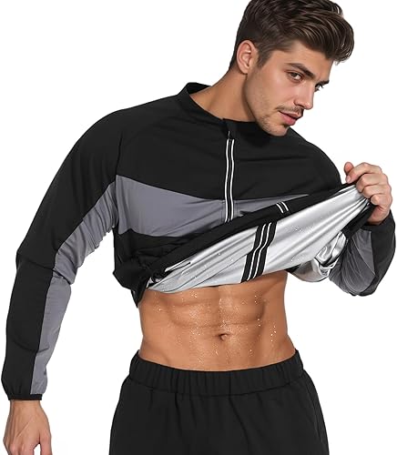 Miniatura 7 de LAZAWG Sauna Jacket for Men Zipper Sweat Sauna Top Long Sleeve Suit Gym Workout Jacket