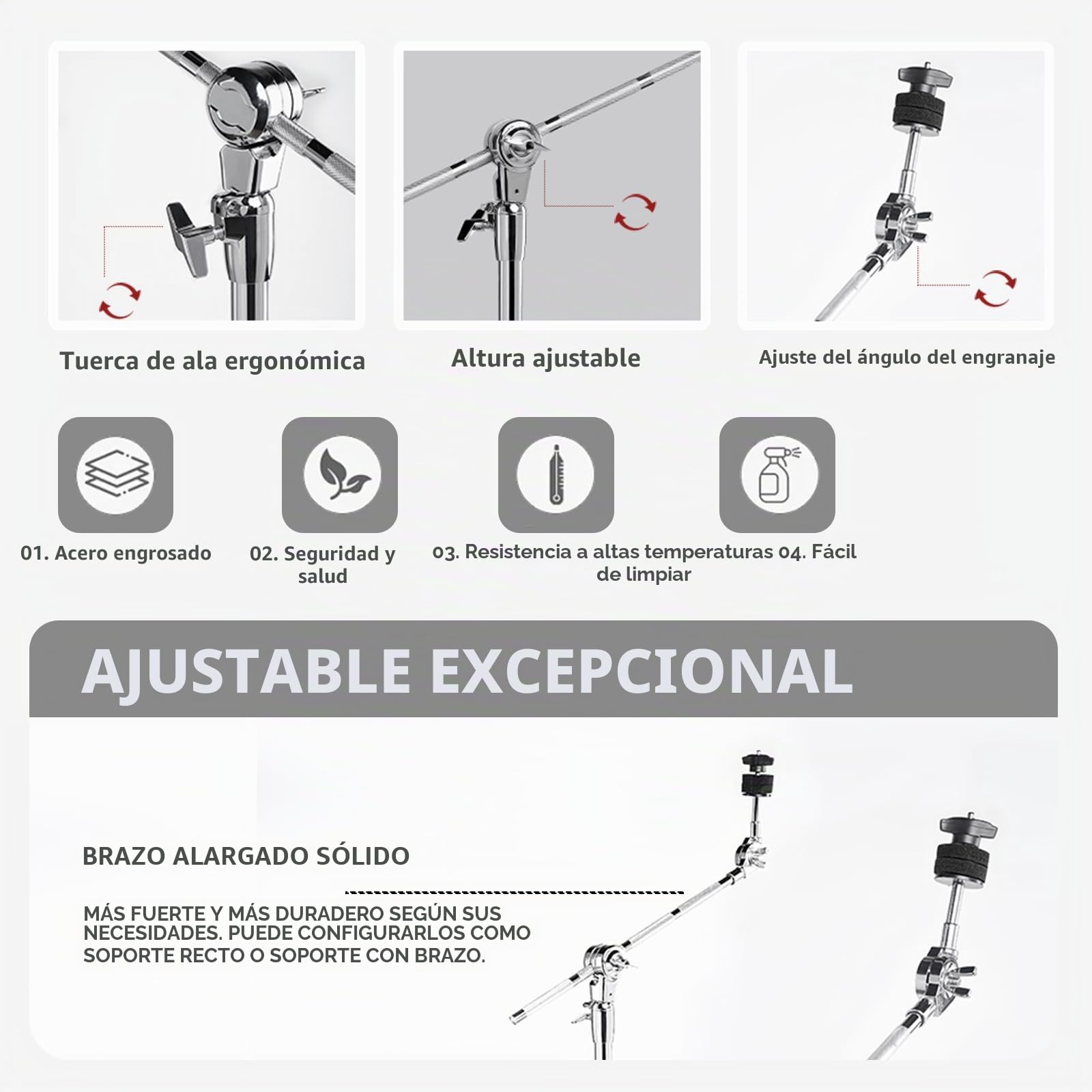 Soporte para platillos de horca, soporte para platillos de doble punta, altura ajustable de 29,5 a 59 pulgadas, soporte para platillos para montar platillos Crash, Ride y Splash (V-XDJ003)