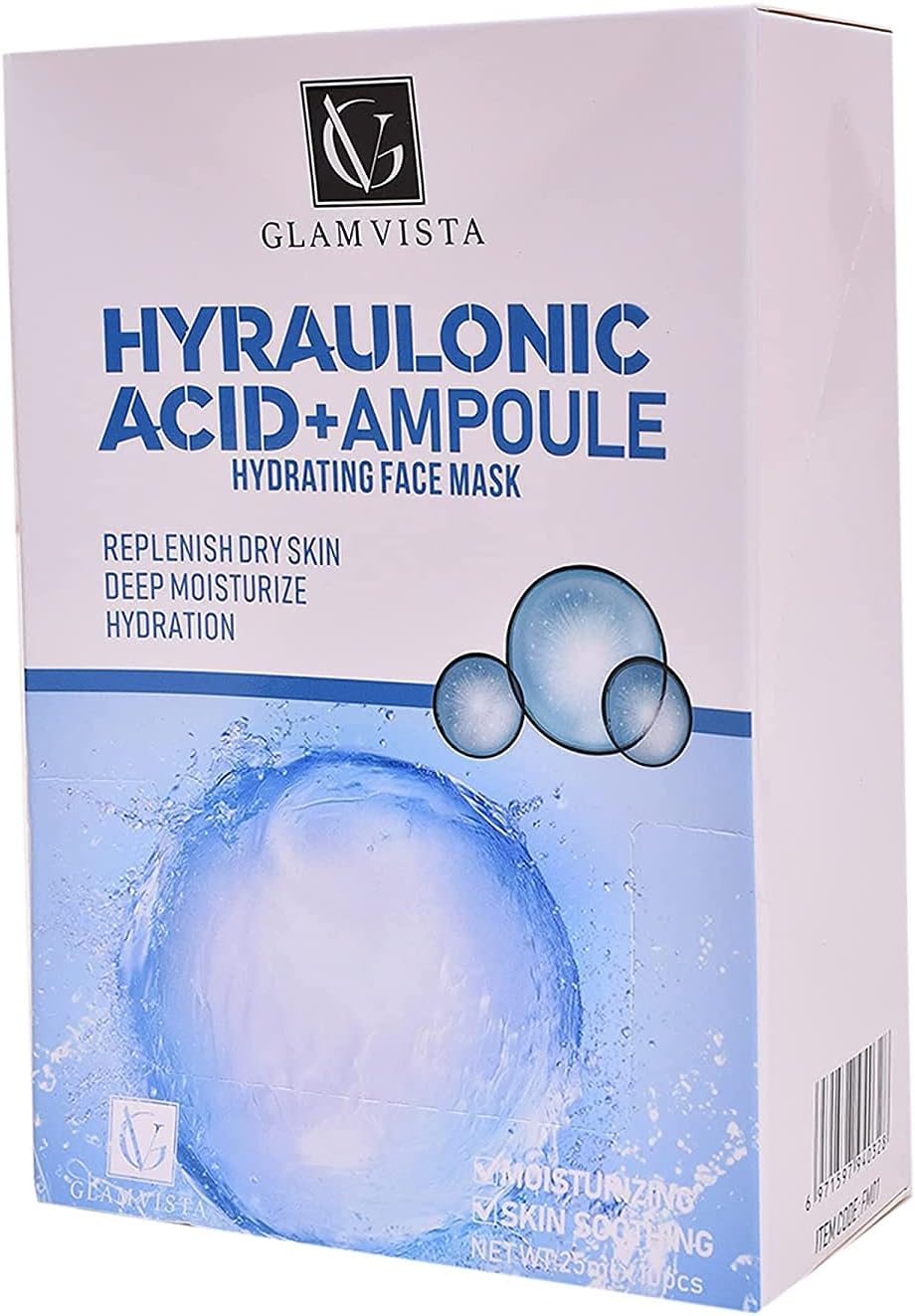 Glam Vista Hyraulonic Acid+Ampoule Hydrating Face Mask 99% NATURAL INGREDIENTSREPLENISH DRY SKIN DEEP MOISTURIZE hydration moisturizing,skin smoothing ((PACK OF 1)