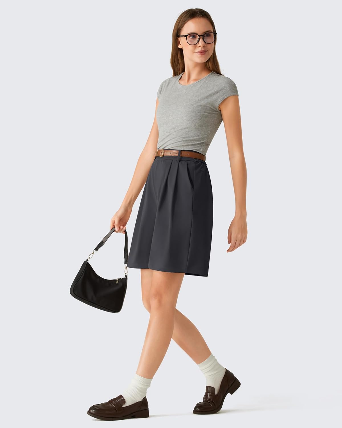 G4Free ShiftReady Shorts for Women Dressy Casual 7" - High Waisted Wide Leg Pleated Shorts with Pockets