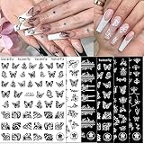8 Sheets White Black Butterfly Nail Art Stickers 2022 New Flower Nail Decal Nail Art Decoration Supp