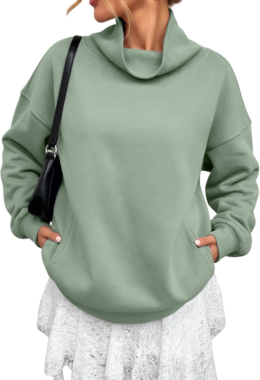 ATHMILE Womens Fleece Sweatshirts with Pockets Oversized Mock Neck Sweatshirt Turtleneck Pullover Fall Fashion Outfits 2026
