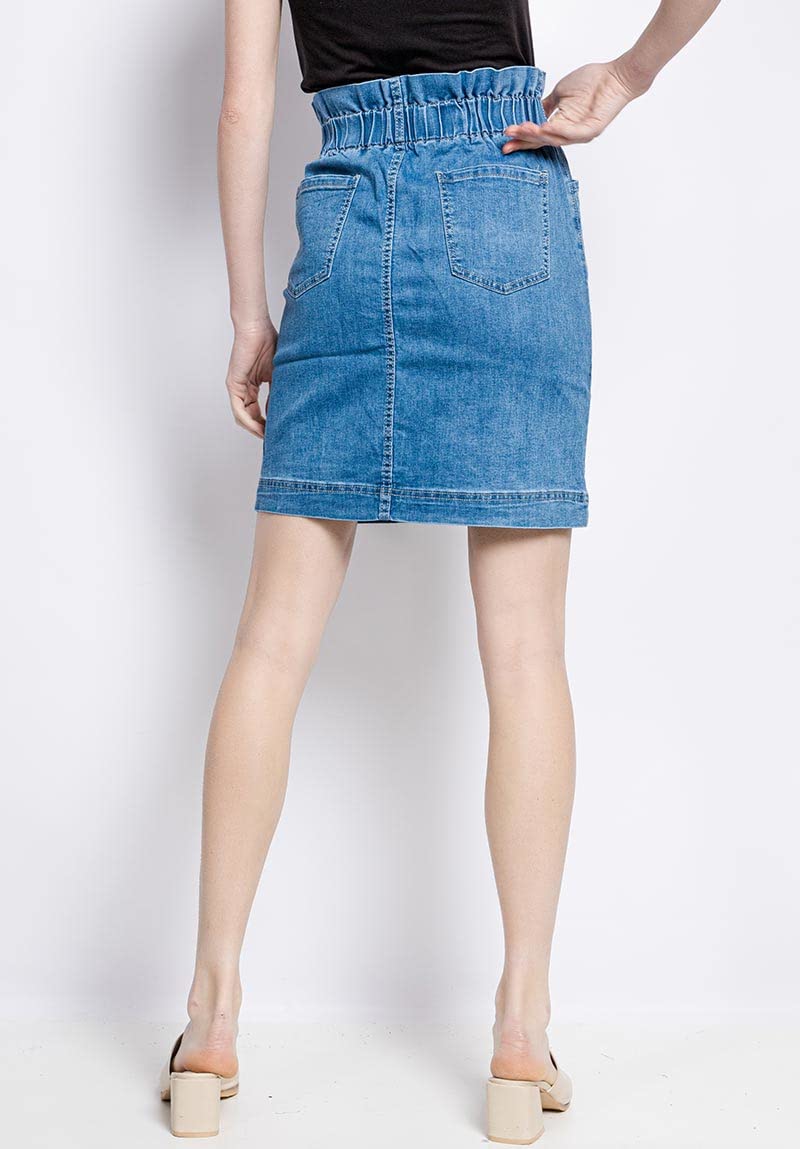 Van Der Rich ® - Gonna in Denim Pull on al Ginocchio con Elastico in Vita - Donna