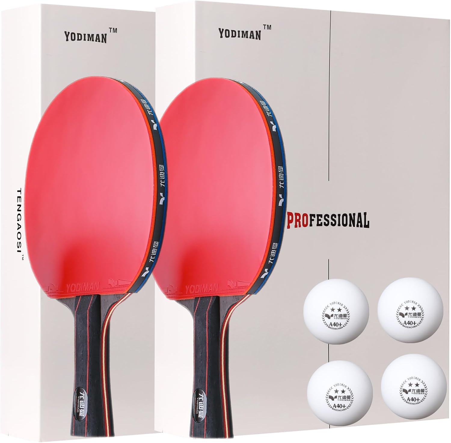 Ping Pong Paddle - 7-ply Carbon Fiber Blade - 2mm Premiere Sponge for a Larger Sweet Spot - Flared Handle for Increased Control - Performance Table Tennis Racket Set