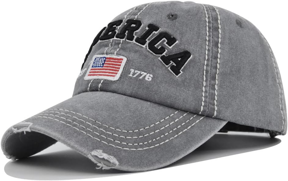 YuMENo Distressed American Flag Baseball Cap for Men Women Embroidered Adjustable Vintage Washed Cotton Dad Hat