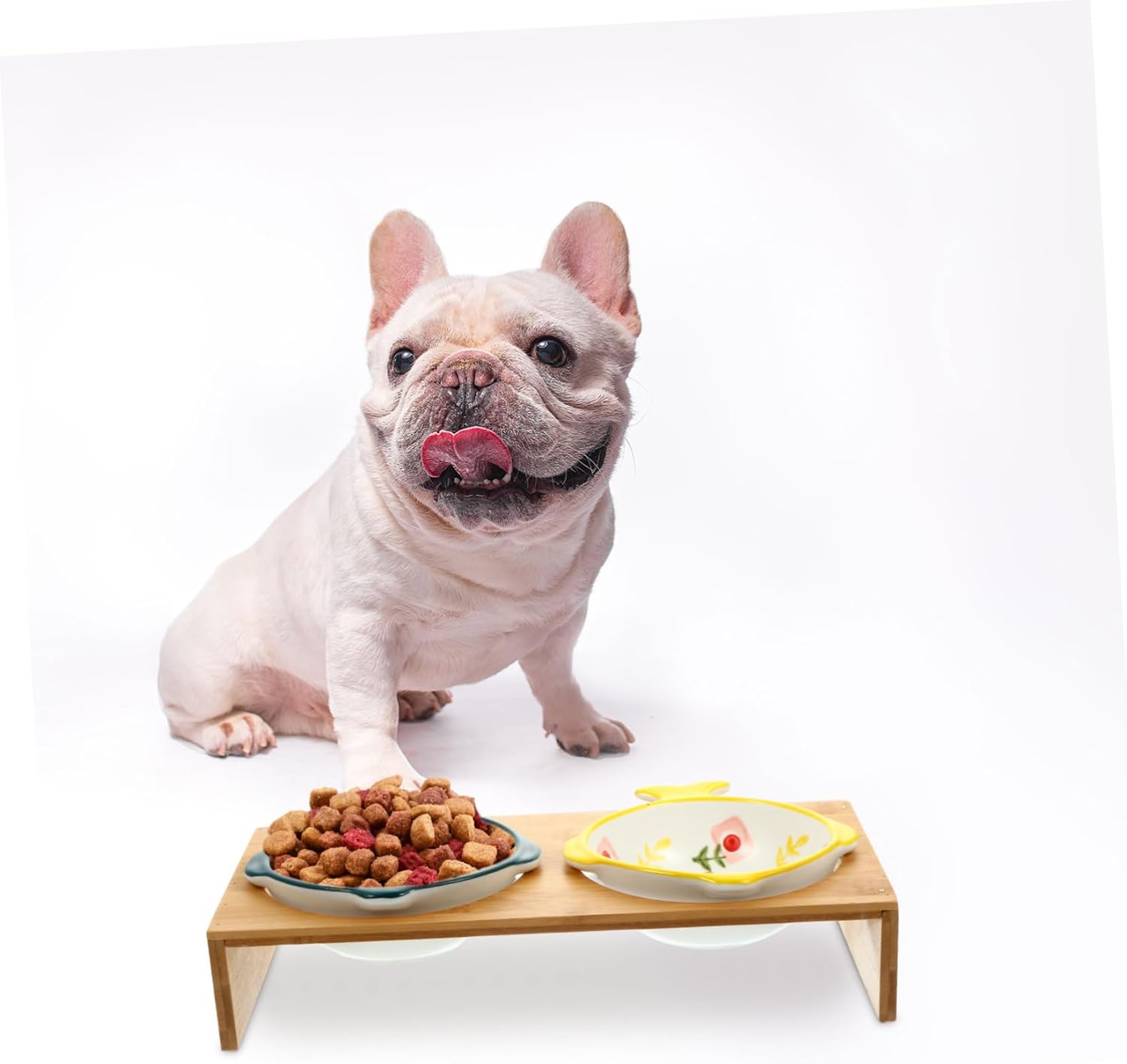 BESPORTBLE Elevated Cat Bowl Set Ceramic Double Bowls with Bamboo Stand for Cats and Dogs Vomiting Design PET Feeder for Food and Water Protects Neck and Spine