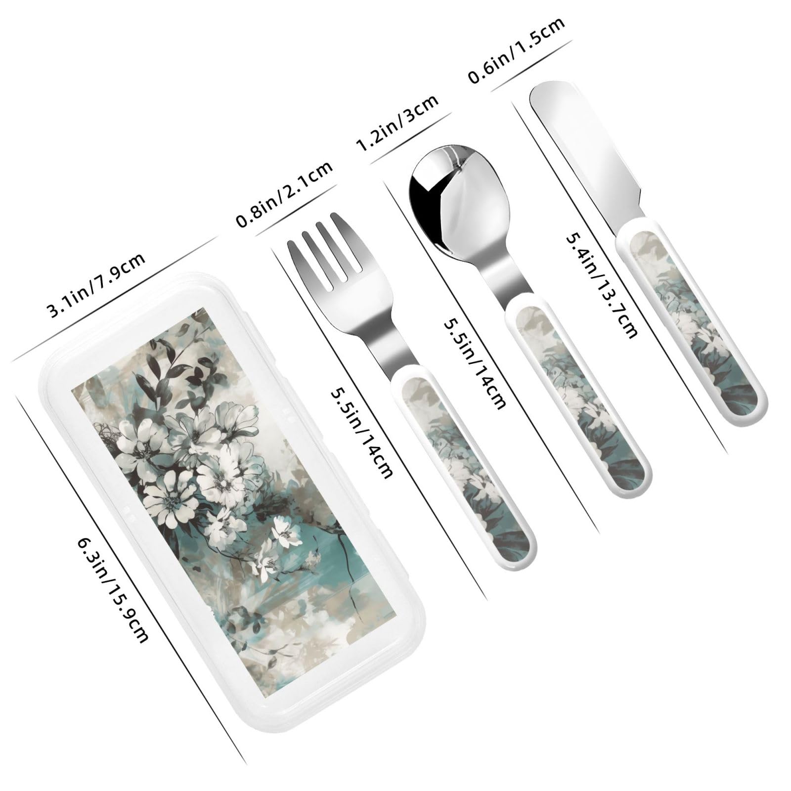 Stainless Steel Kids Silverware Set, Painted Flower Pattern Utensil Set Reusable Children Safe Knife Spoon Fork Set With Storage Case Dishwasher Safe For Lunch, Travel Outdoors