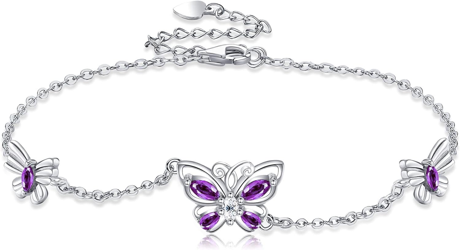 MONGAS Butterfly Bracelets for Women Sterling Silver Purple Butterfly Wrist Bracelet Jewelry Gifts for Women