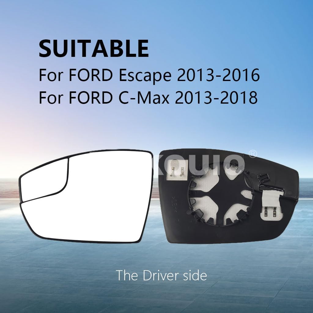 Driver Side Mirror Glass Replacement for Ford Escape 2013 2014 2015 2016, Ford C-MAX Mirror Glass 2013-2018, Left Heated Mirrors with Backing Plate, CJ5Z17K707G