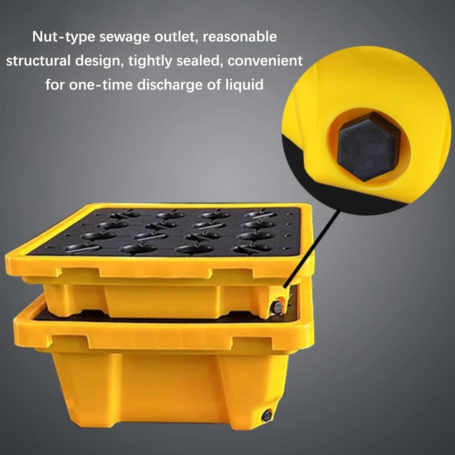 Stackable Spill Containment Platform - Leak-Proof Yellow & Black Polyethylene Tray for Oil Drums - Modular Spill Pallet for Warehouses, Factories, & Garages (67x67x15CM)