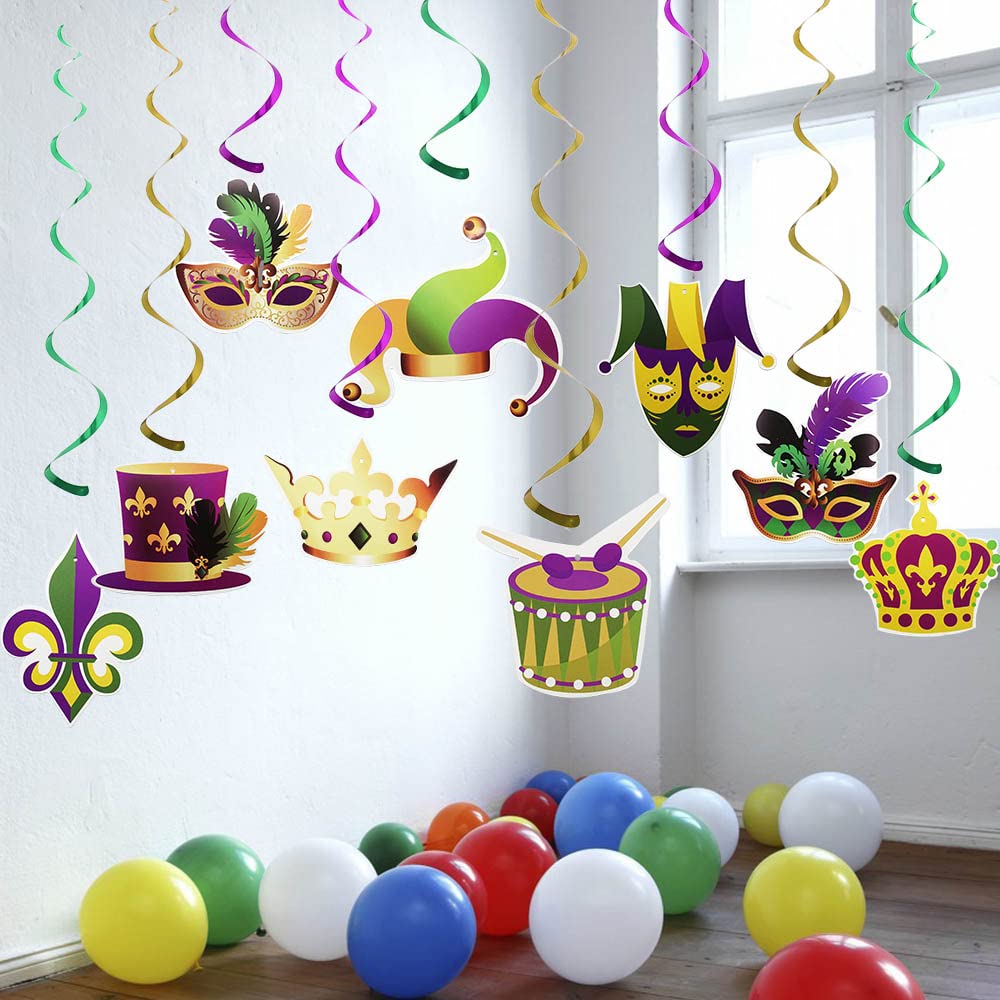 Lot de 9 bannières Mardi Gras guirlande de plafond violette et verte