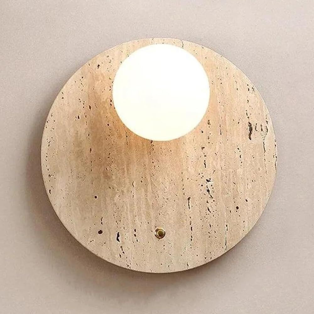 TONFON G9 Wall Sconce 11.8 Inch Round Yellow Travertine Wall Lamp Restaurant Lighting Wall Mounted Lamp for Bedroom Bedside Living Room Study Room Corridor Entryway