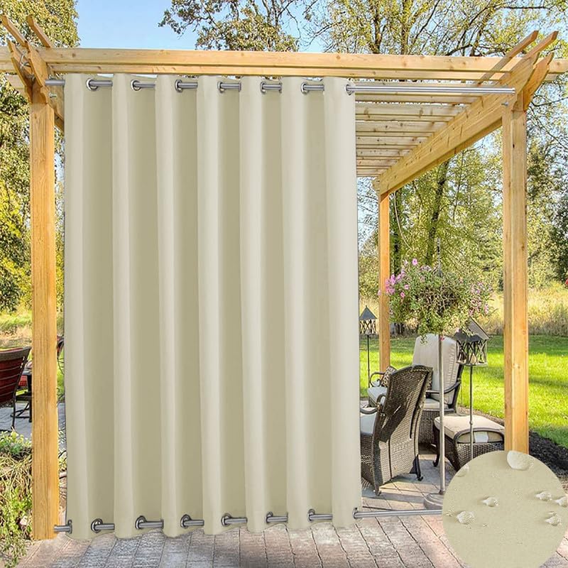 Waterproof Outdoor Curtain for Garden Patio Gazebo Curtains, Thermal Insulated Blackout Curtains with Grommet (Top and Bottom),Sun Blocking Curtains for Indoor |1 Panel, Light-beige,W102''*H104''