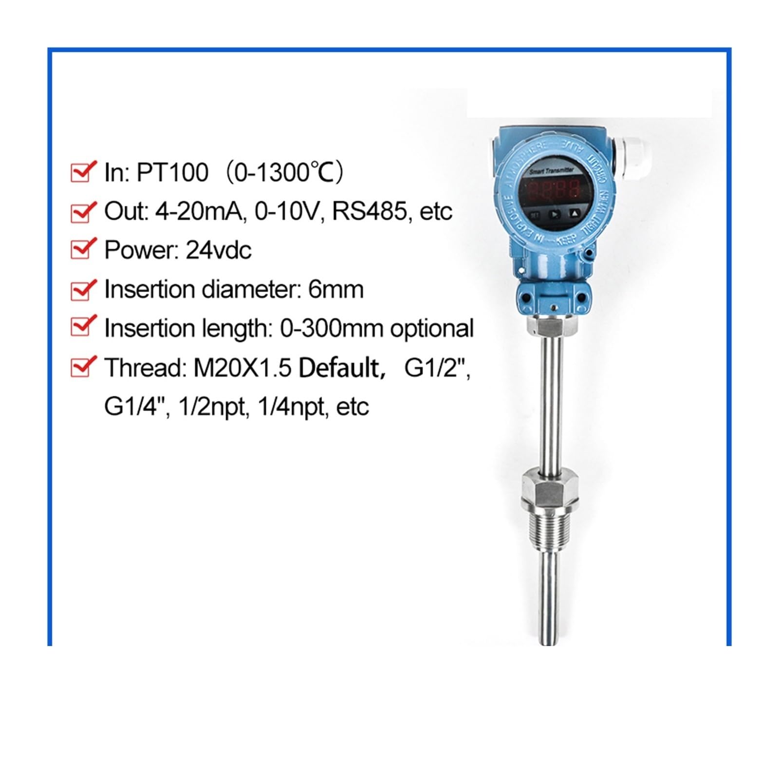 Transmisor de temperatura antiexplosivo PT100 con pantalla LCD(0-100 degree 0-10V,200mm)