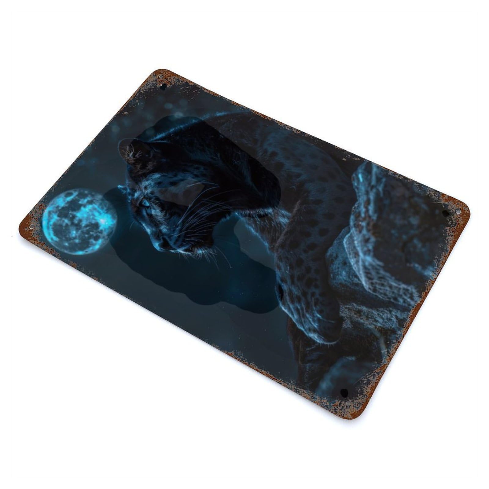 Garage Style Moonlight Mystical Panther Vintage Rust Metal Sign 11.8"x7.9", Rustic Home Decor for Bar And Workshop