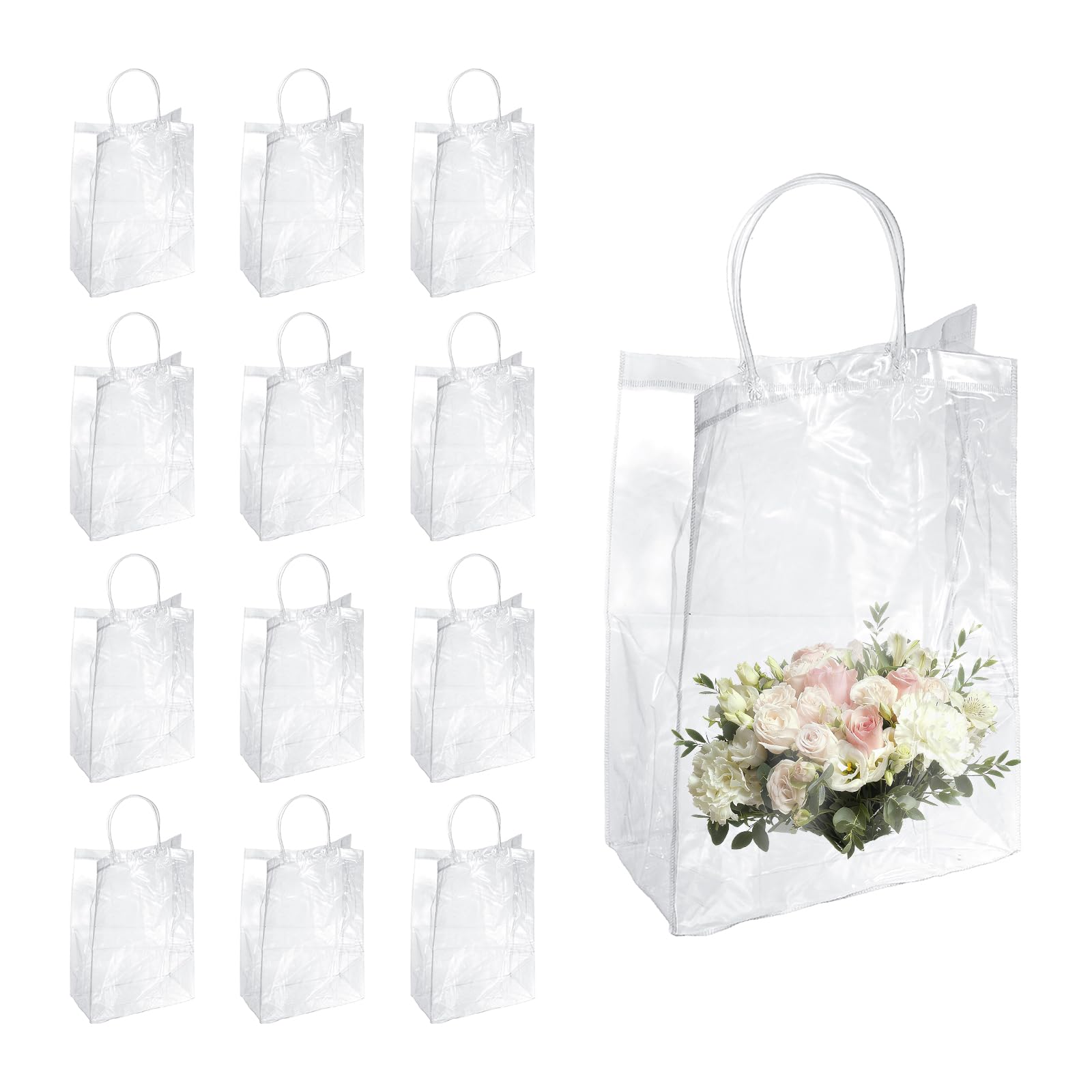 PATIKIL Clear Reusable Gift Bags with Handle, 12Pcs 34 x 24 x 12cm(H x l x W) PVC Plastic Goodie Candy Treats Totes Bags for Wedding Birthday Festival Celebration Party