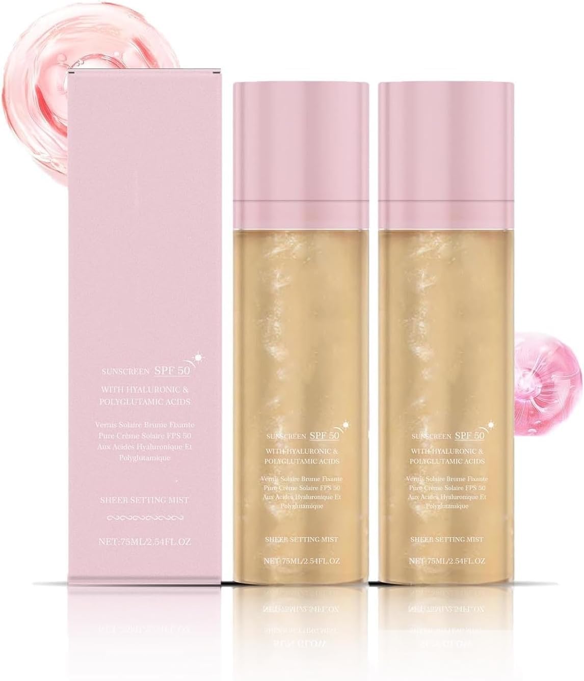 SPF 50 Sheer Setting Mist Sunscreen, Broad Spectrum Shimmering Glow Oil Mist, Hydrating Makeup-Friendly Setting Spray, Reef-Safe Sunscreen, Non-Greasy & Fast-Absorbing for Face & Body (2PCS)