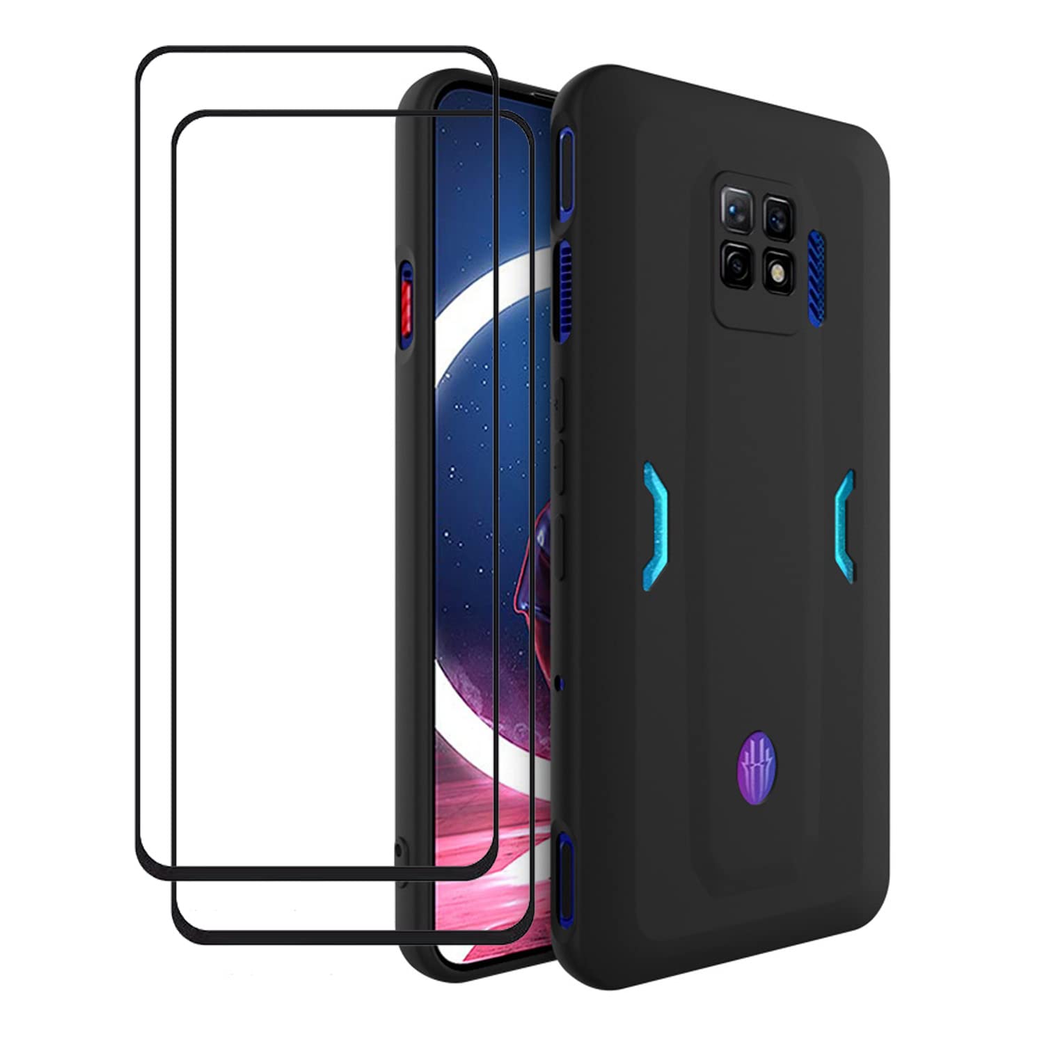 ZMONE for Nubia Red Magic 7 Pro/Red Magic 7S Pro Case Cover with Screen Protector [2 Pack], Slim Fit Soft Flexible TPU Ultra Thin Matte Finish Coating Protective Cover - Black