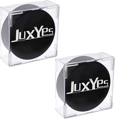 JUXYES Paquete de 2 vitrinas de plástico transparente para hockey, soporte apilable para disco de hockey, cubo cuadrado, transparente, exhibidor