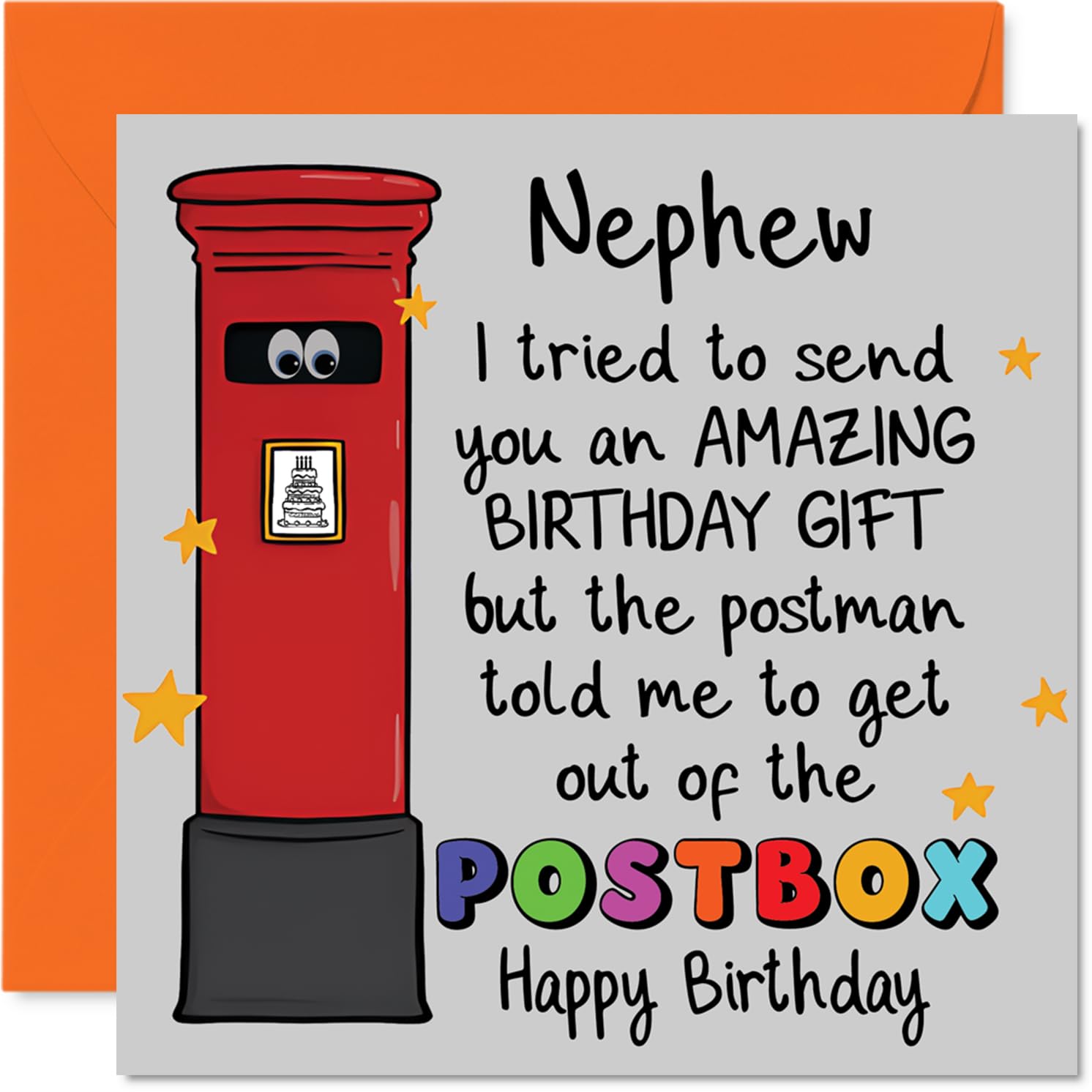 Funny Birthday Card for Nephew - Laugh-out-loud Birthday Banter - Cheeky Red Postbox with Googly Eyes and Playful Message - 145mm Square, Envelope Included