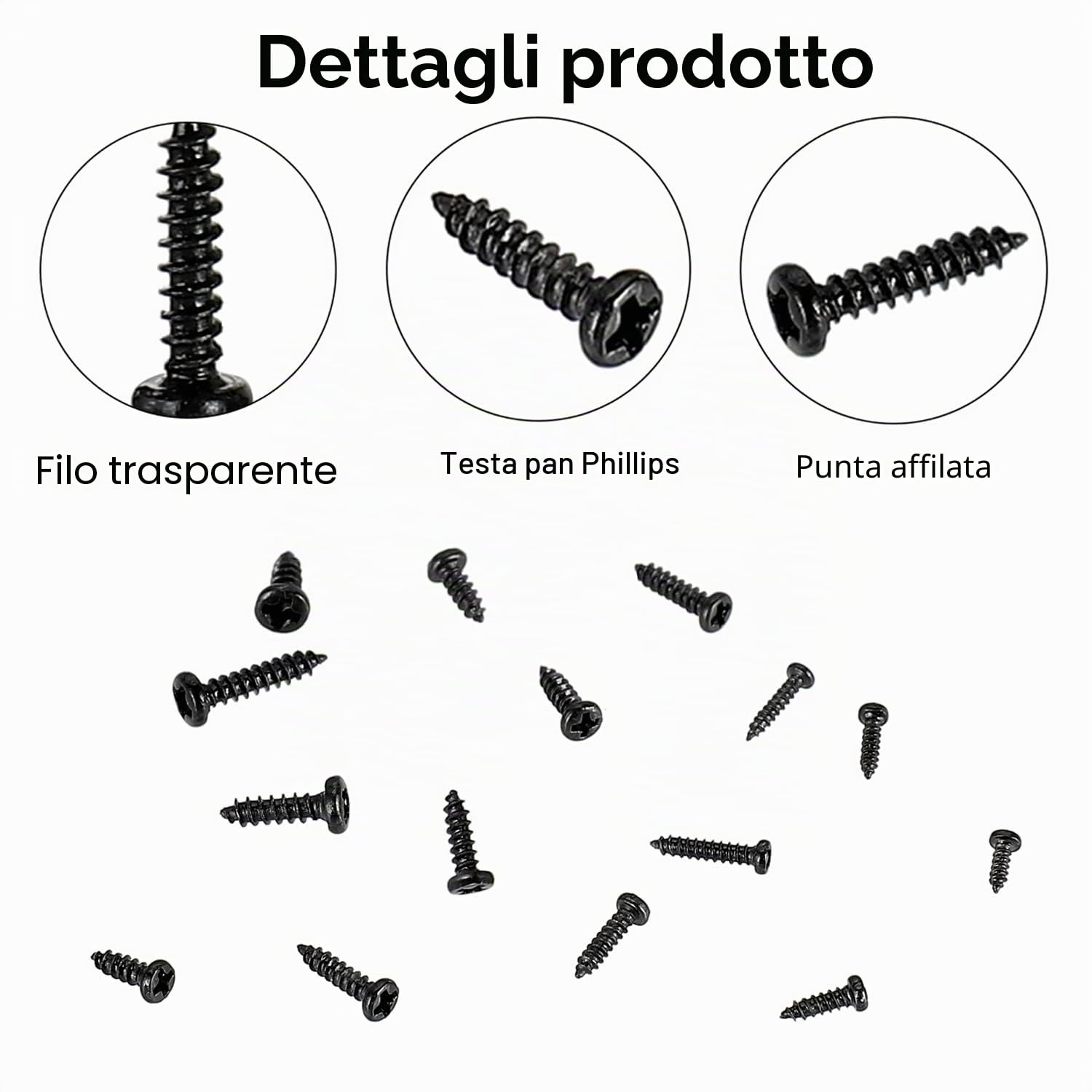 750 pezzi piccole viti a croce a testa tonda, mini viti autofilettanti 15 tipi M1 M1.2 M1.4 M1.5 M1.7 nero - micro viti di riparazione elettronica, per telefoni occhiali da polso.