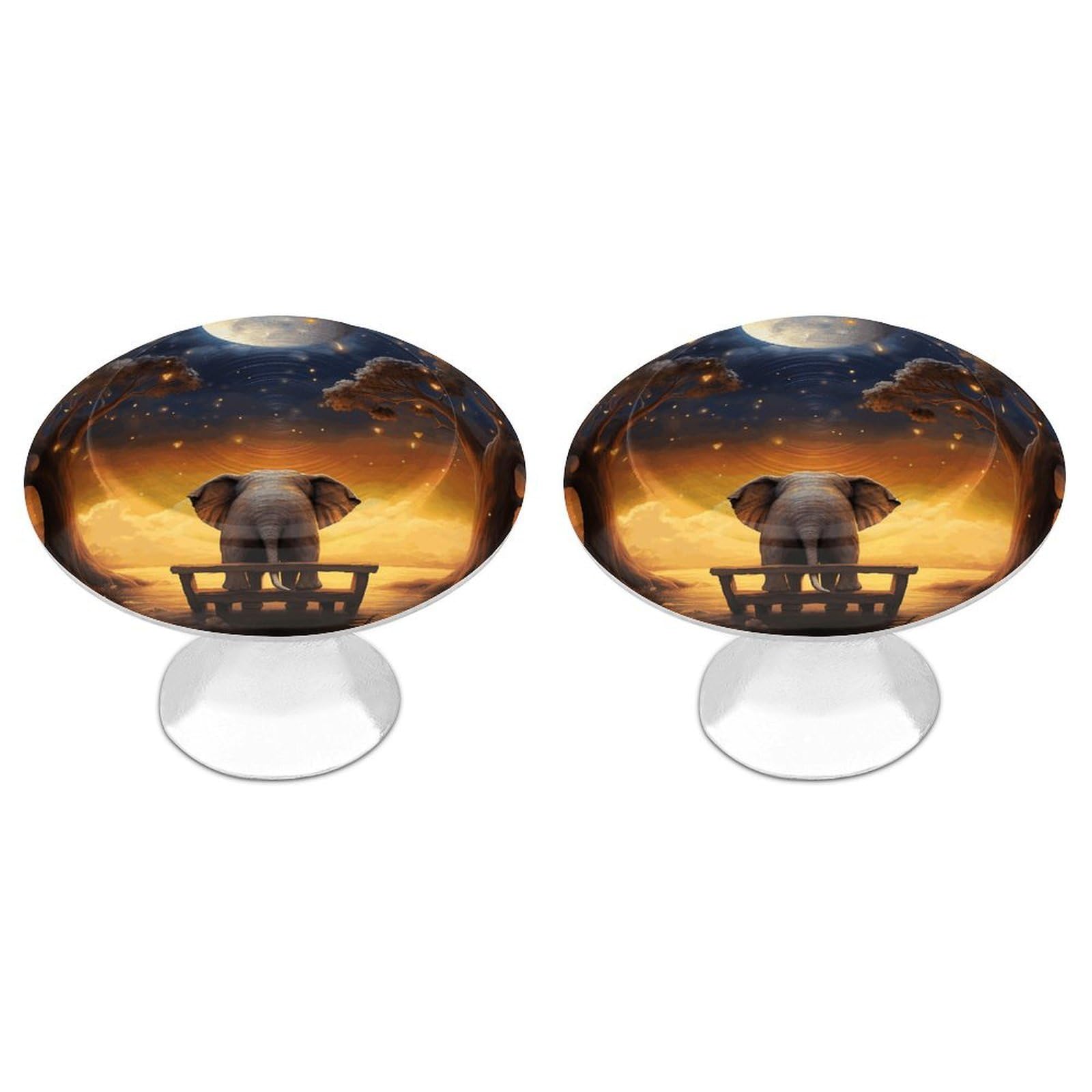 Fodpand White 2 Pack Cabinet Knobs 1.1 Inch Single Hole Drawer Pulls Handles Decorative Animal Elephant Owl Tree Moon Star Furniture Knobs For Dresser Kitchen Bathroom Cupboard Wardrobe Vanity Closet Door Hardware