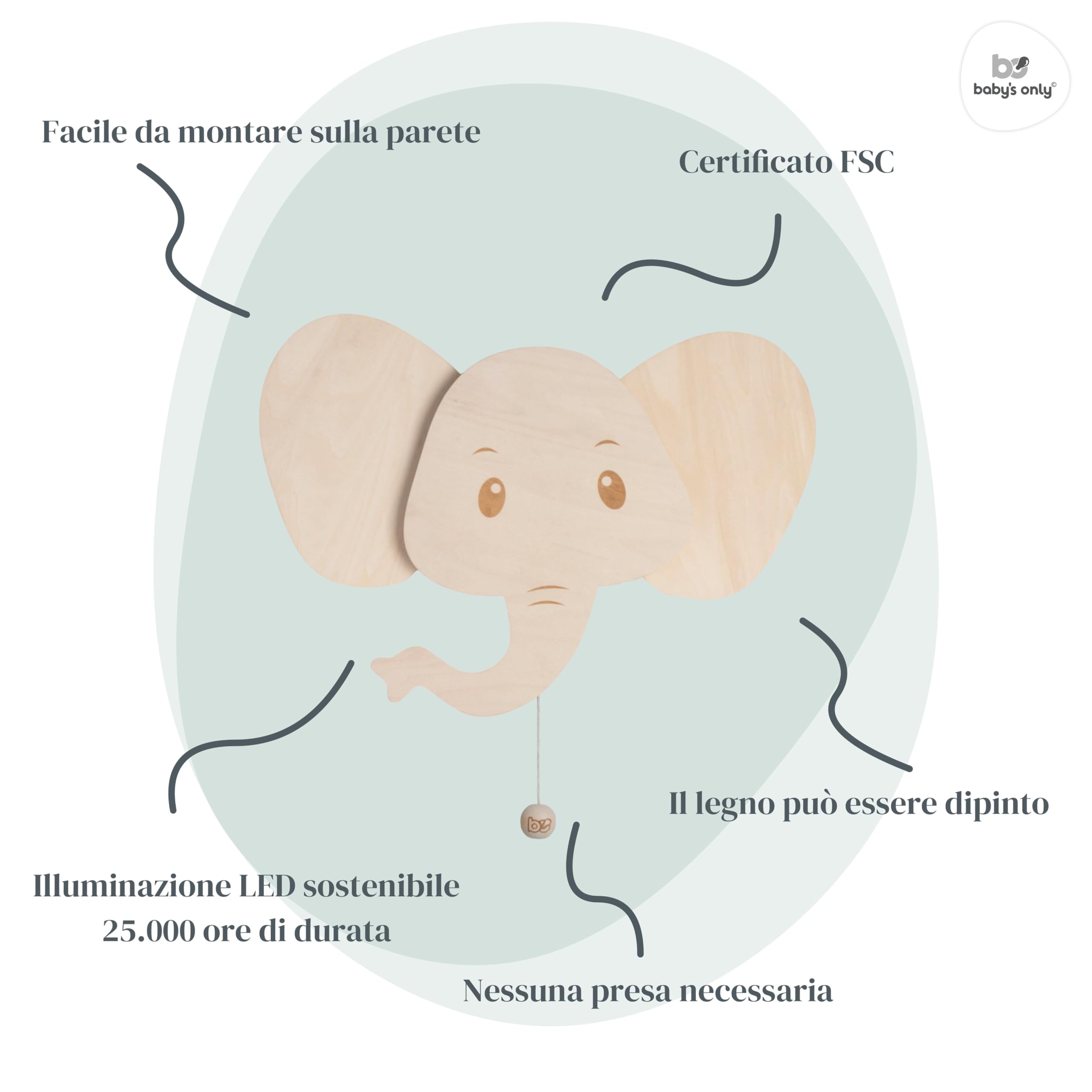 Baby's Only - Lampada da parete elefante Wonder - Brown - 23x35 cm
