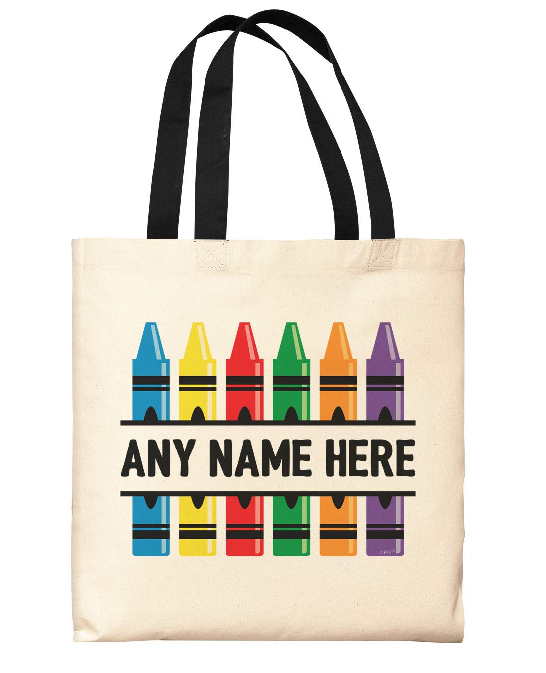 Custom Tote Bags for Teachers Colorful Crayons Add Name Personalized Black Handle Canvas Tote Bag